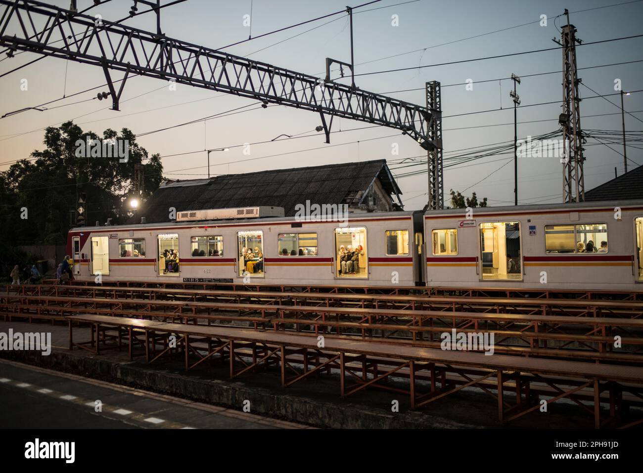 Women only carriage on train at Kota Station, Jakarta Stock Photo