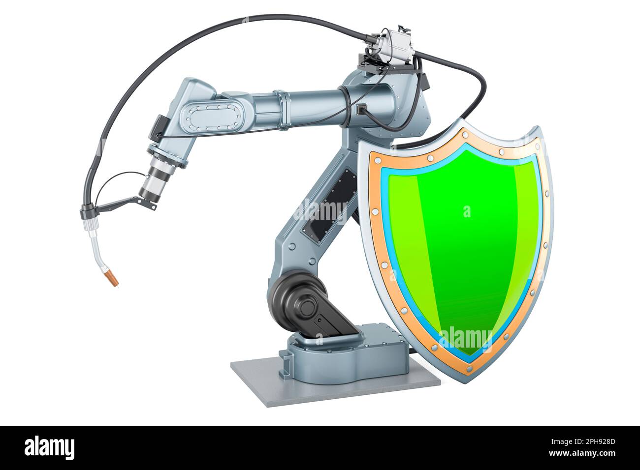 Robot welding with shield. 3D rendering isolated on white background Stock Photo