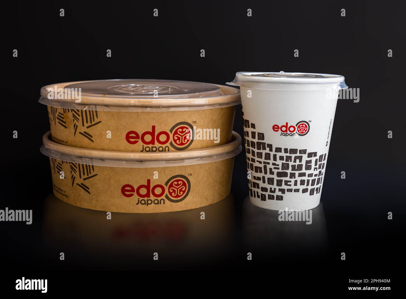Calgary, Alberta, Canada. Mar 26, 2023. Edo Japanese couple of to go containers. Canadian fast