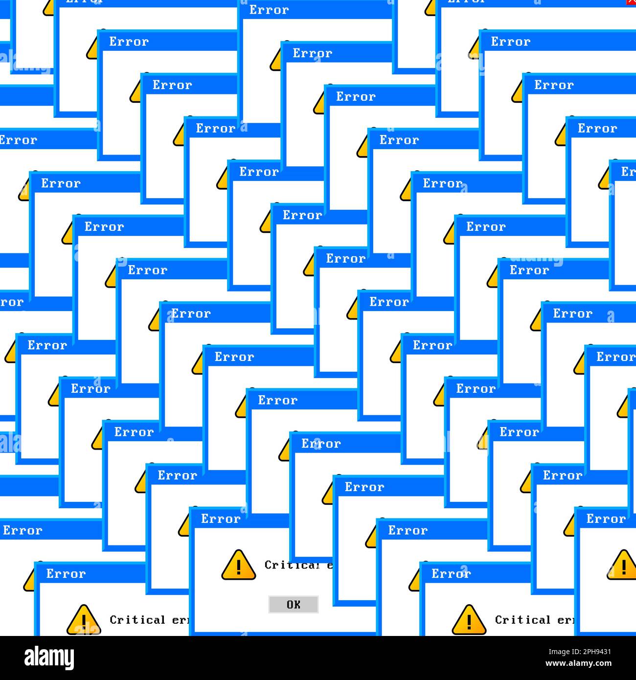 Old computer window, Critical error. Blank template window in retro style. Error message Stock Vector