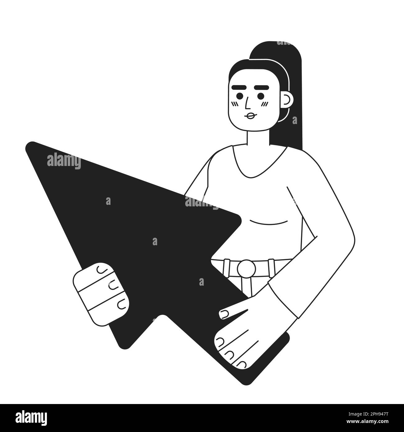 Female user with arrow cursor black and white concept vector spot illustration Stock Vector
