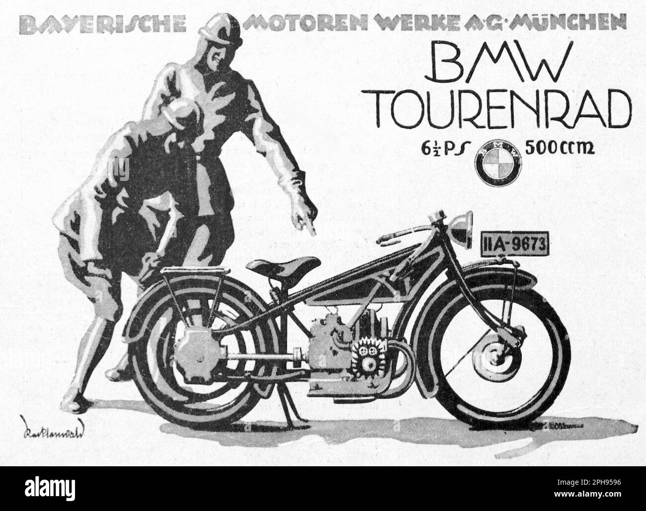 BMW motorbike advertisment - Artwork from the German Arts Magazine Jugend Stock Photo