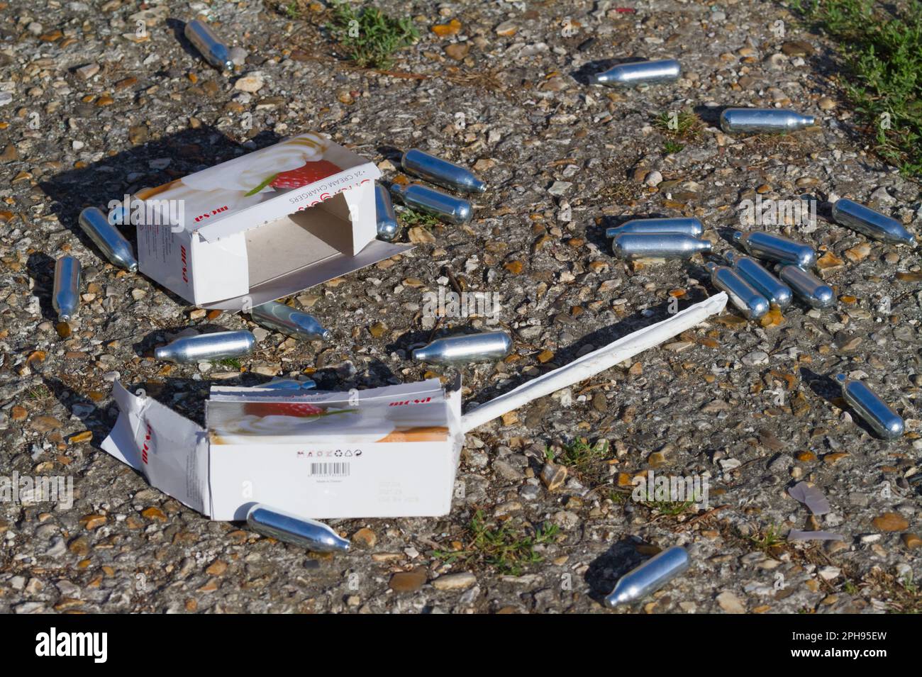 Canisters, Capsules Of Nitrous Oxide, Laughing Gas Scattered On The