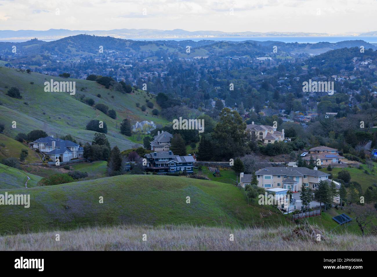 Large luxury homes in green hills of Marin County, California Stock