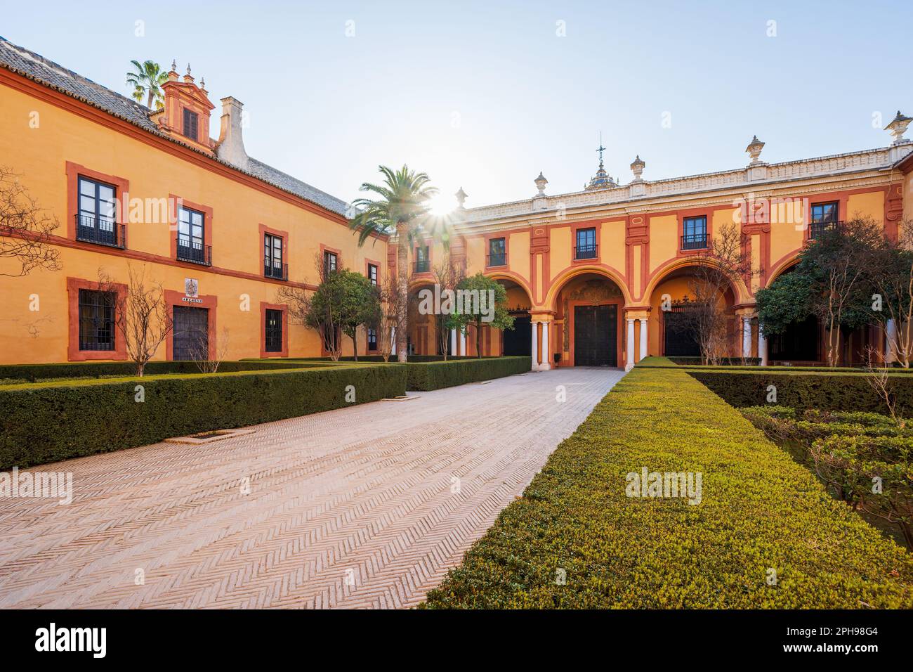 The main courtyard of the Real Alcazar palace in the spanish city Sevilla. High quality photo Stock Photo