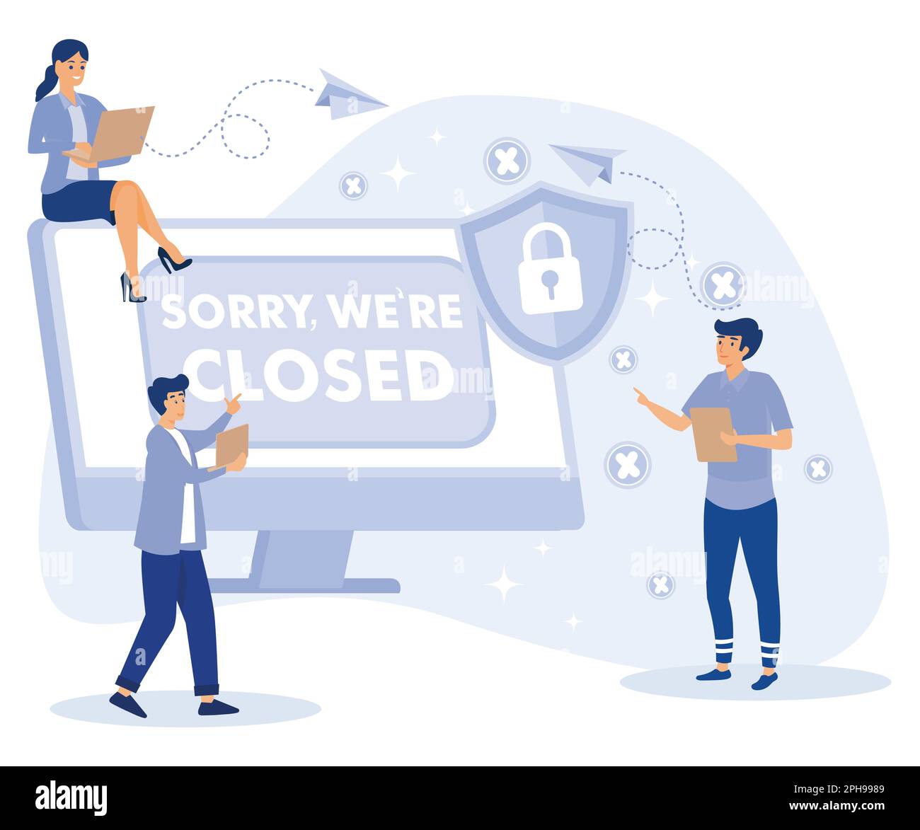 Sorry we are closed concept. Closed establishments cafe, shop, store. flat vector modern illustration Stock Vector