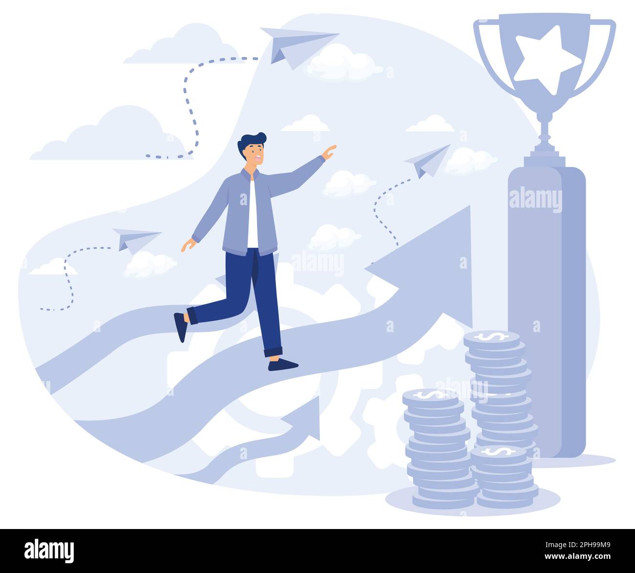 Success concept. Tiny People with Prize, Cup. Flat vector modern illustration. Stock Vector