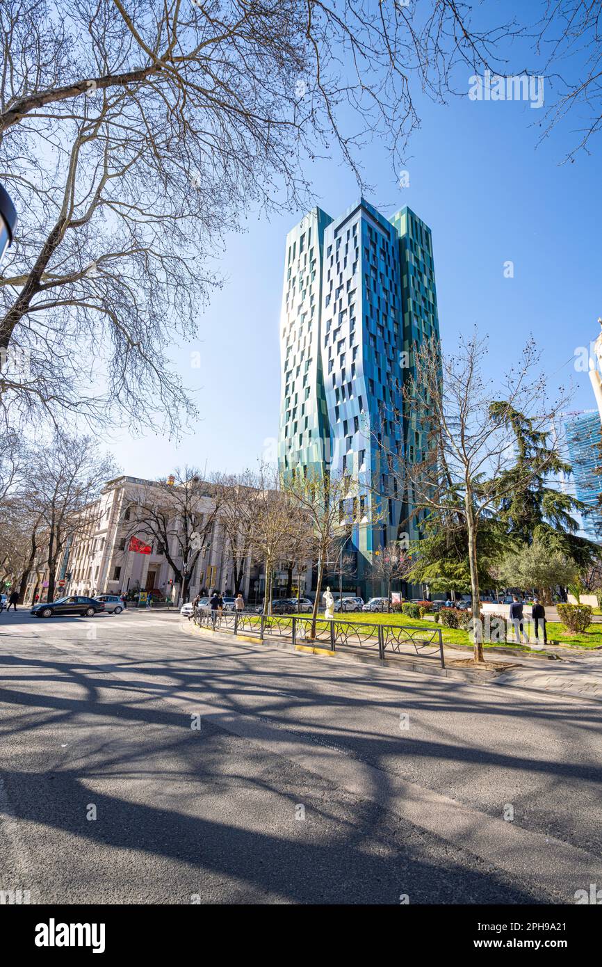 Tirana, Albania. March 2023. modern buildings in the city center Stock