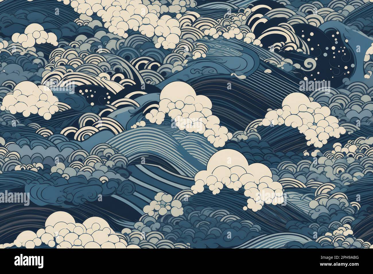 A vintage style japanese crashing wave background. Seamless pattern. Generative ai Stock Photo