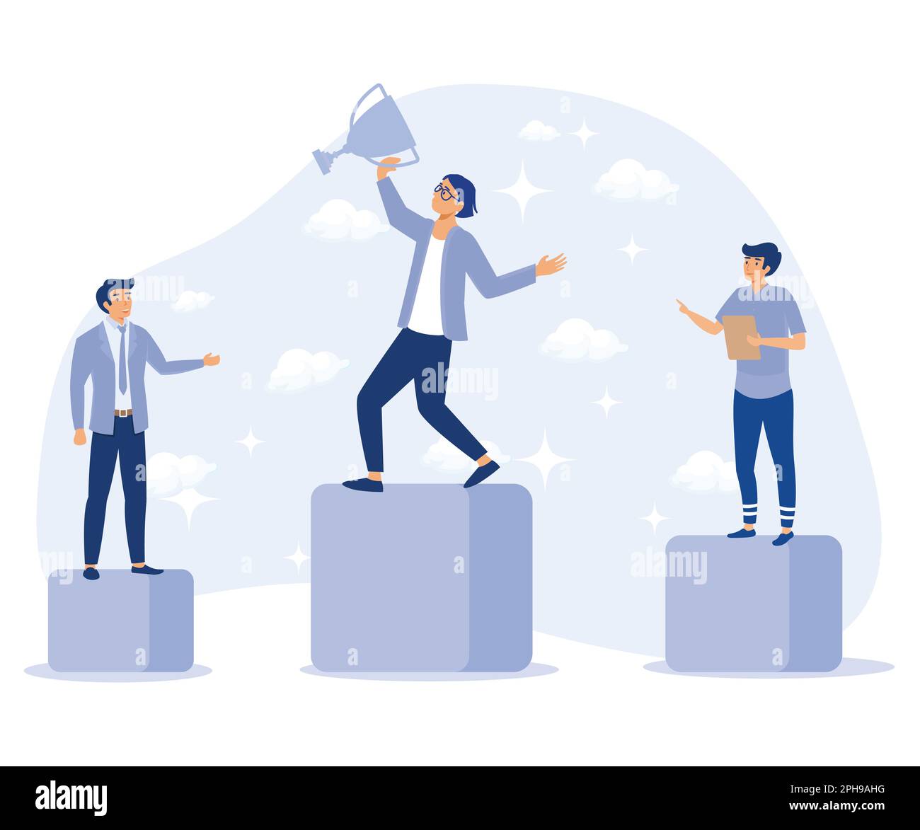 Success concept. Tiny People with Prize, Cup. Flat vector modern illustration. Stock Vector