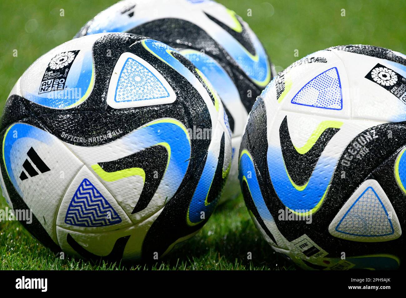 MEWA-Arena Mainz, Germany  25.4.2023, Football: International friendly match,  Germany (GER)  (white) vs. PERU (PER) (red) - Adidas OCEAUNZ, official match ball of the FIFA women’s World Cup 2023 in New Zeeland and Australia Stock Photo