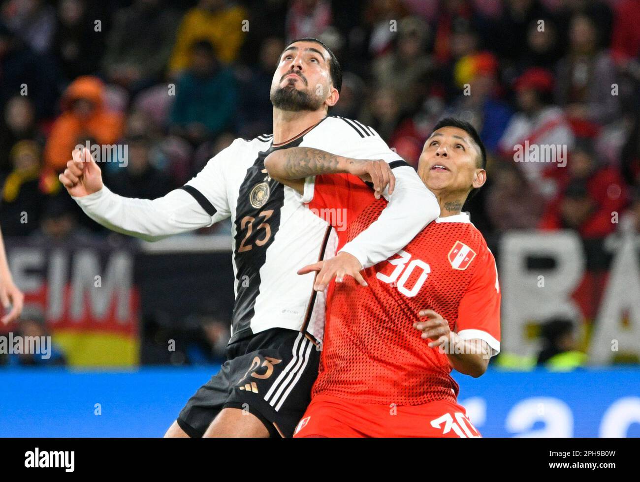 MEWA-Arena Mainz 25.4.2023, Football: International friendly match Germany (GER)  (white) vs. PERU (PER) (red) -  Emre Can (GER), Ruidiaz (PER) Stock Photo