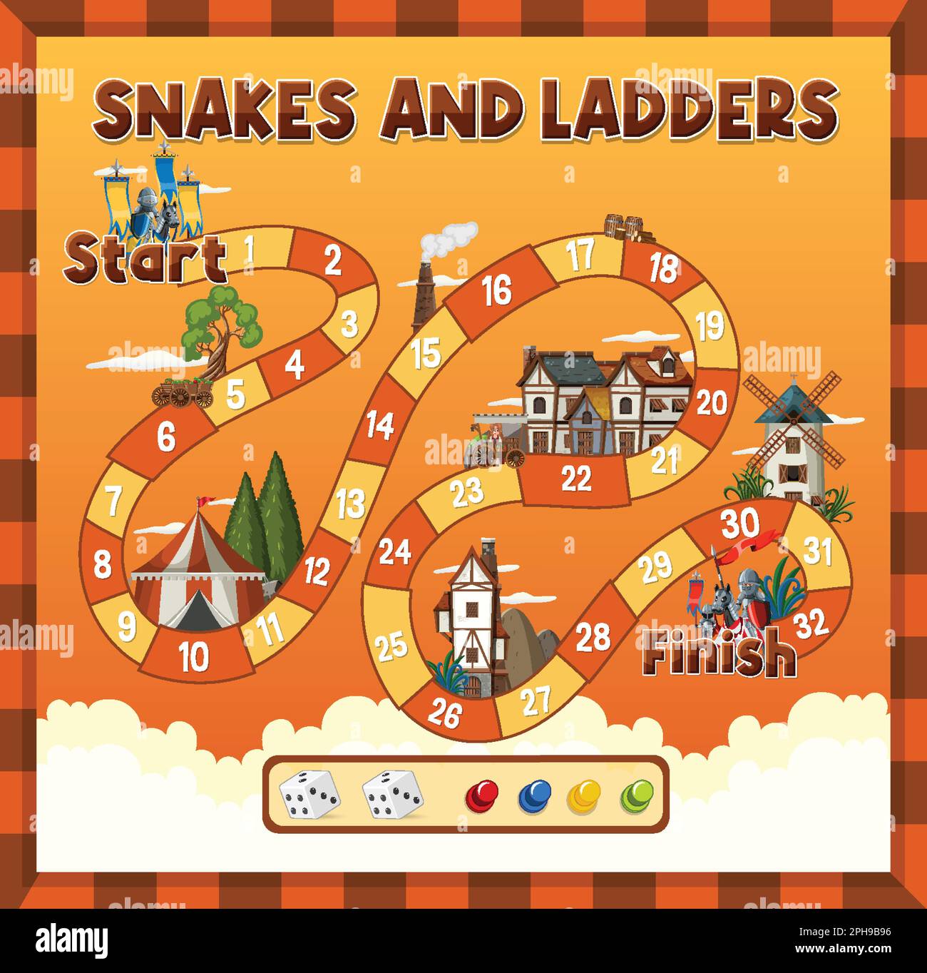 Snakes and Ladders Game Template illustration Stock Vector Image & Art