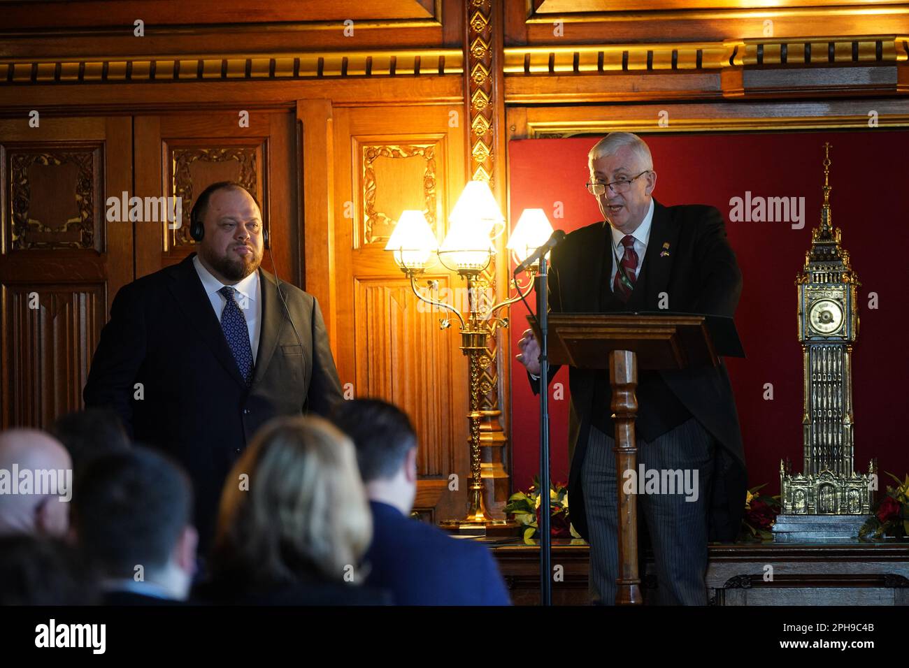 Speaker of the House of Commons Sir Lindsay Hoyle (right) introduces