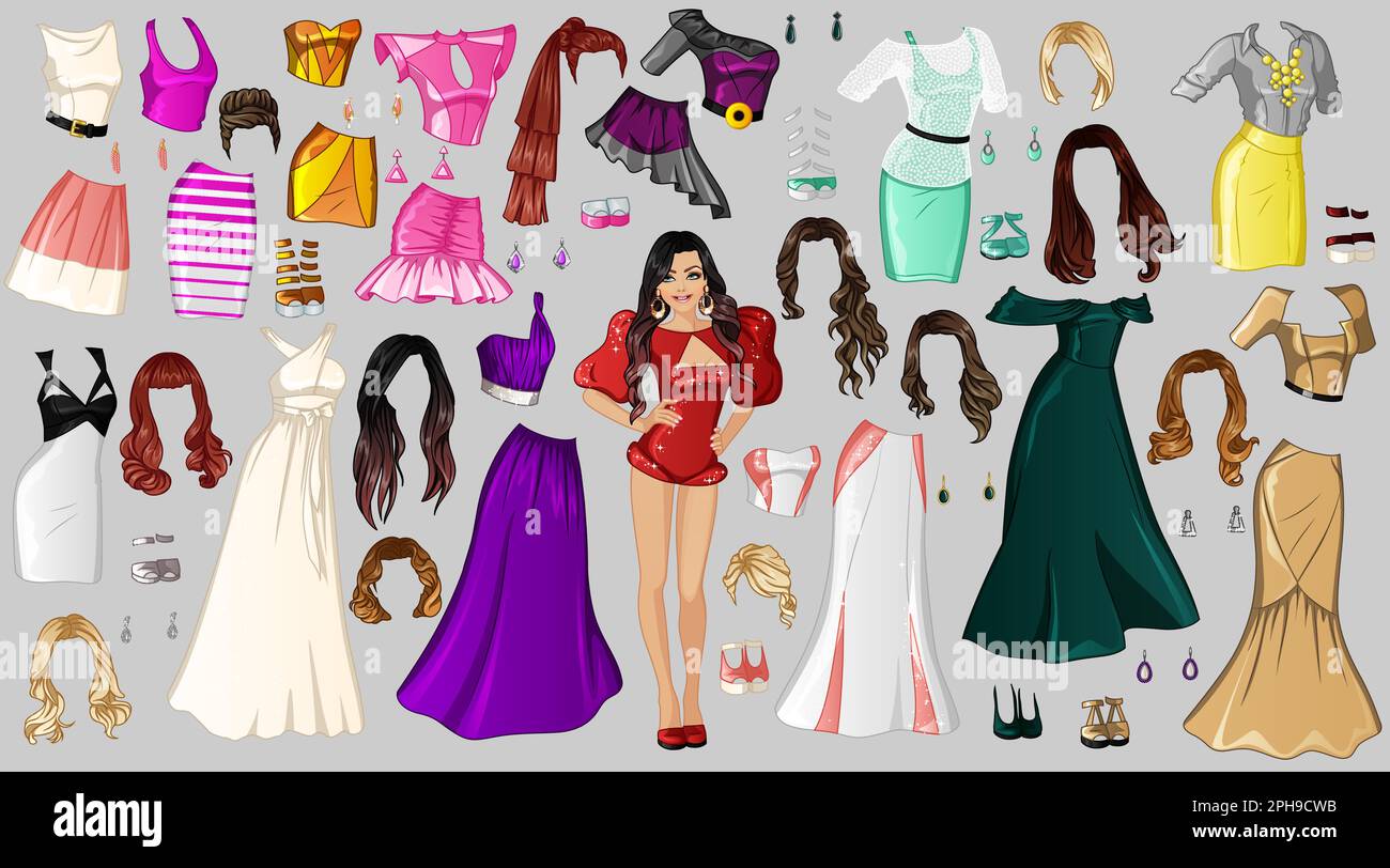 Cute Celebrity Cartoon Paper Doll with Outfits Hairstyles Shoes and Accessories. Vector Illustration Stock Vector Image Art Alamy