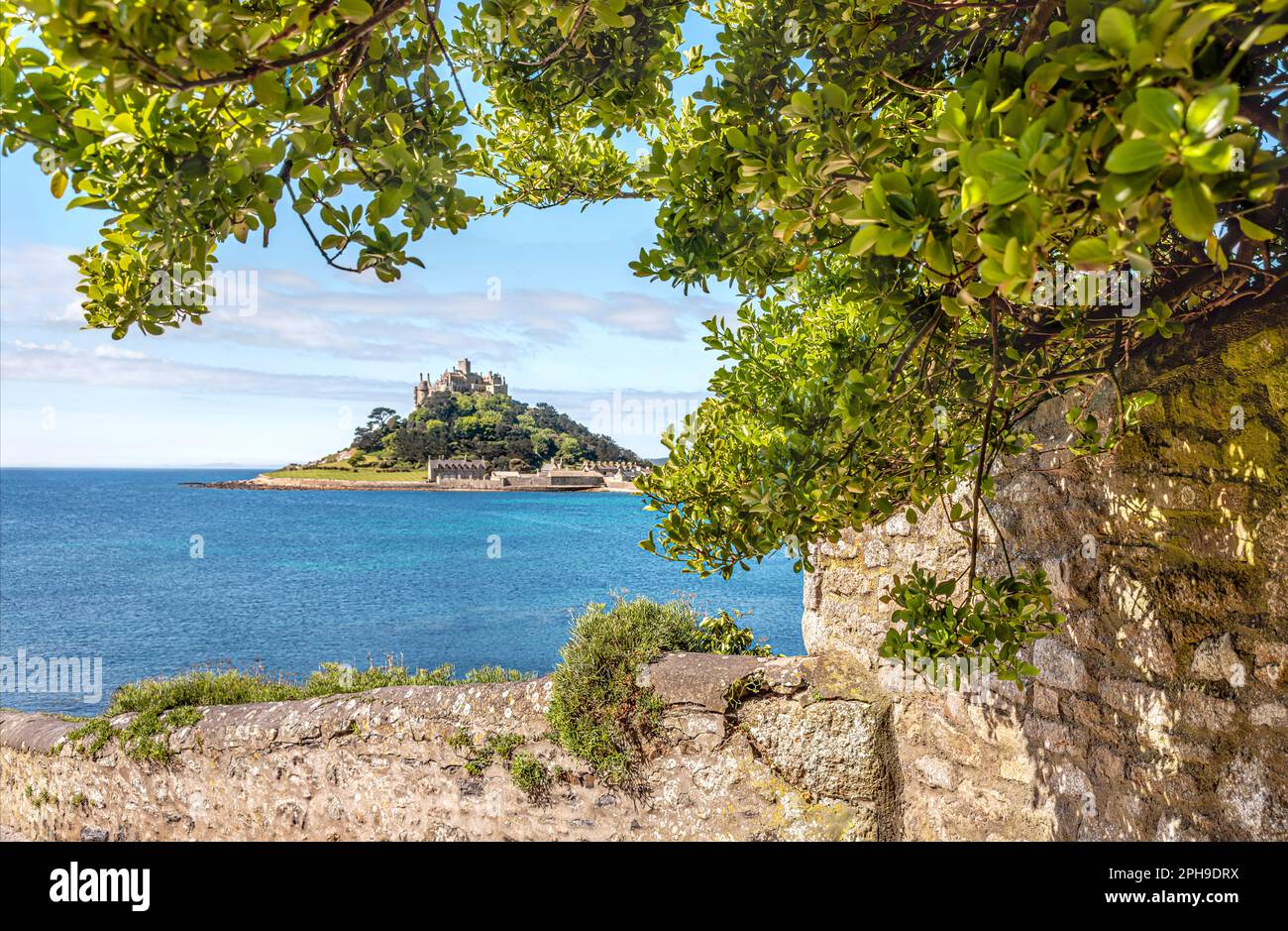 Distant view at St.Michaels Mount, Cornwall, England Stock Photo