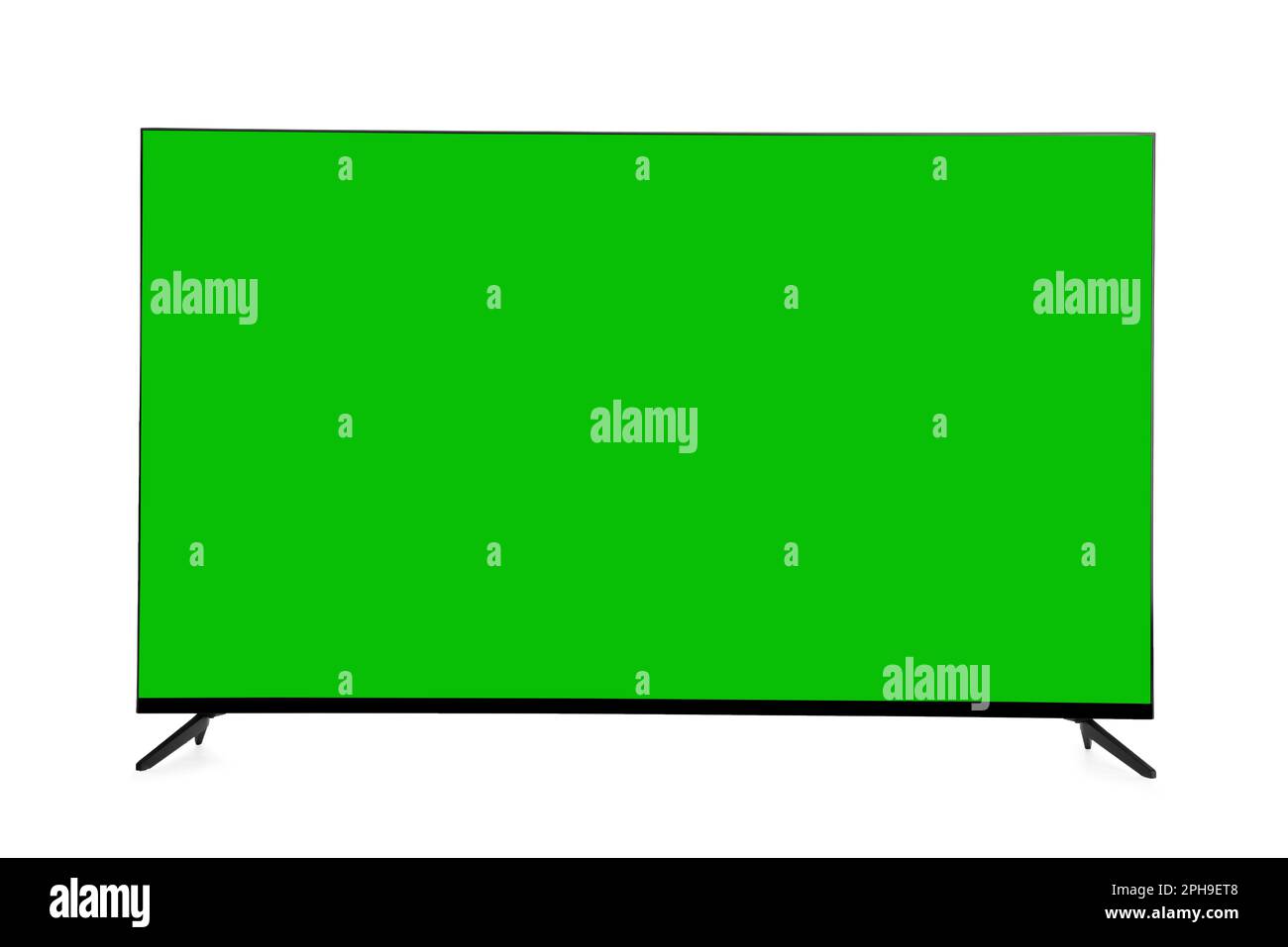 Wide TV with blank green screen isolated on white Stock Photo Alamy