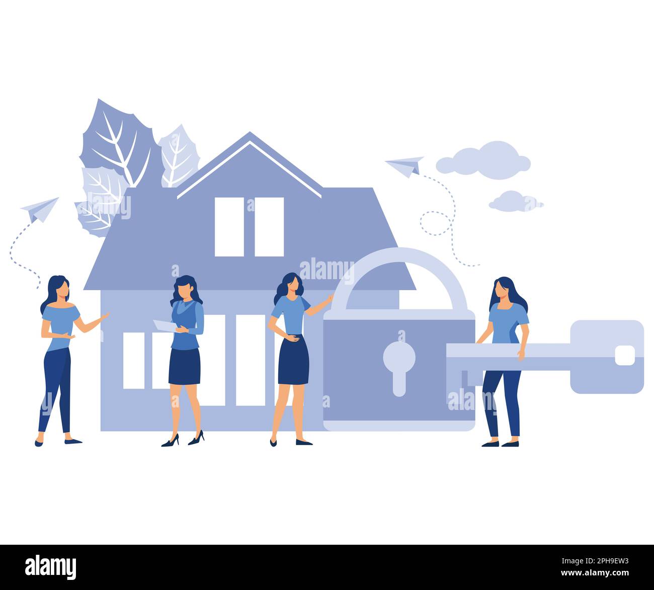 Turnkey real estate and rent, house purchase, security and safety. flat vector modern illustration Stock Vector