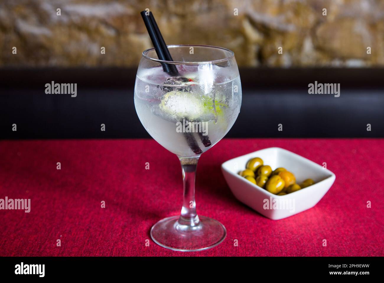 Gin and tonic served in a balloon glass Stock Photo