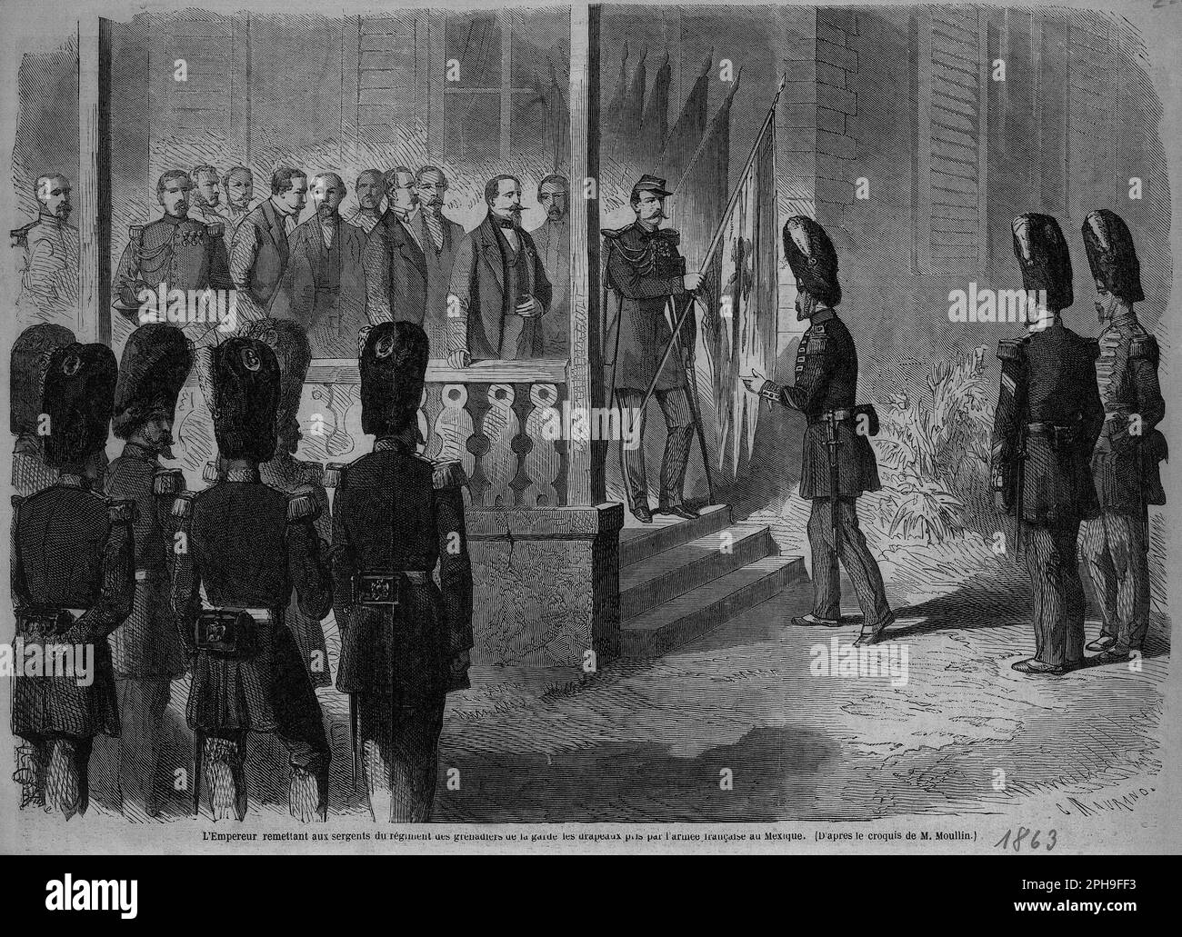 Napoléon III remet aux sergents des grenadiers de la Garde les drapeaux pris au Mexique Stock Photo