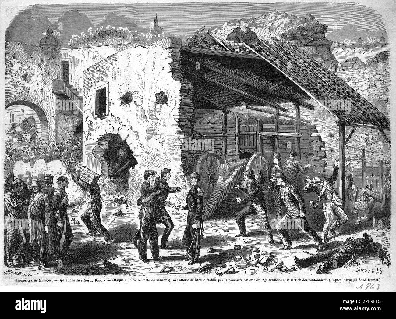 siège de Puebla, positions du 3e d'artillerie, 1863 Stock Photo