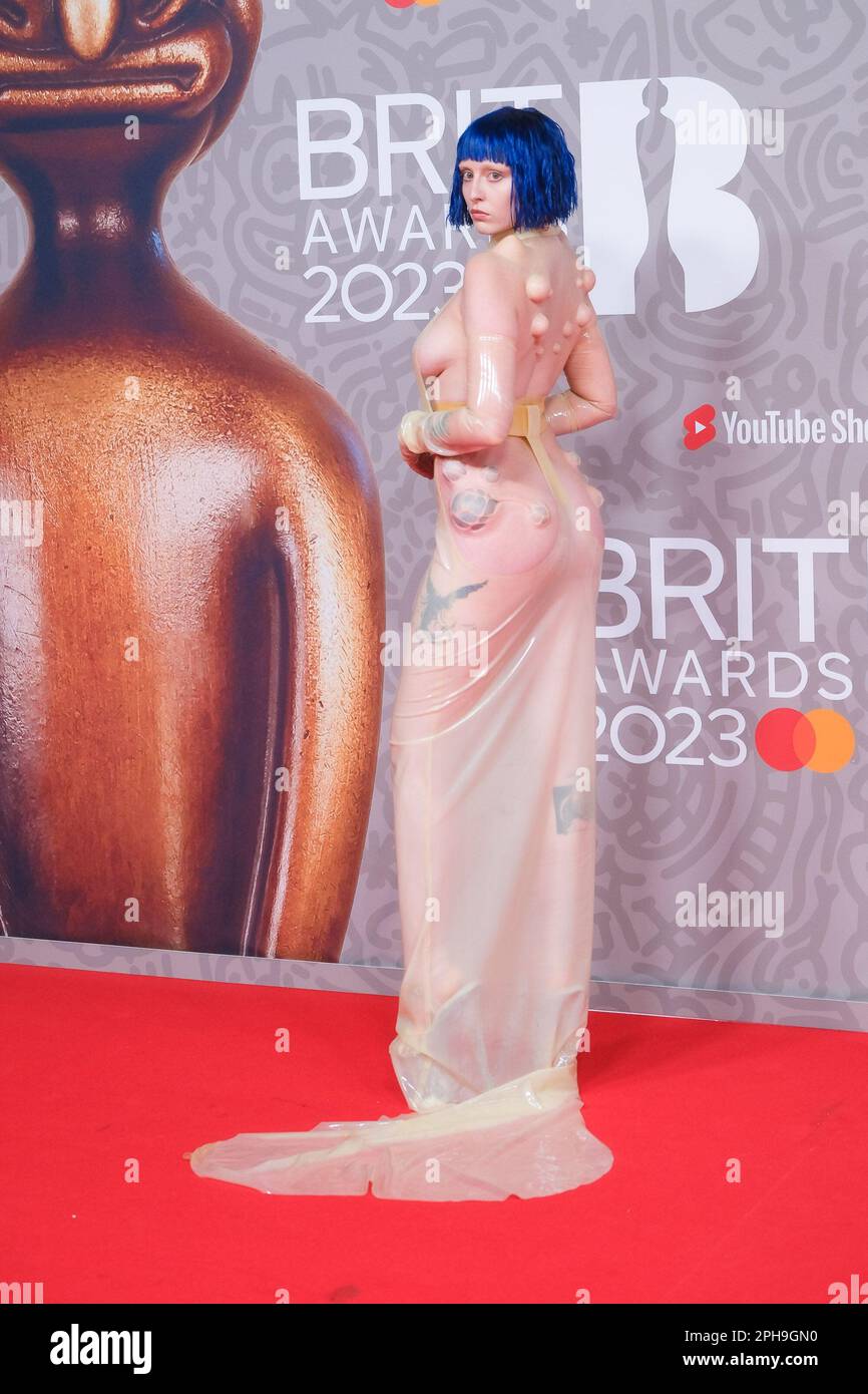 Ashnikko photographed attending The BRITS Red Carpet Arrivals at The O2 in London, UK on 11 February 2023 . Picture by Julie Edwards. Stock Photo