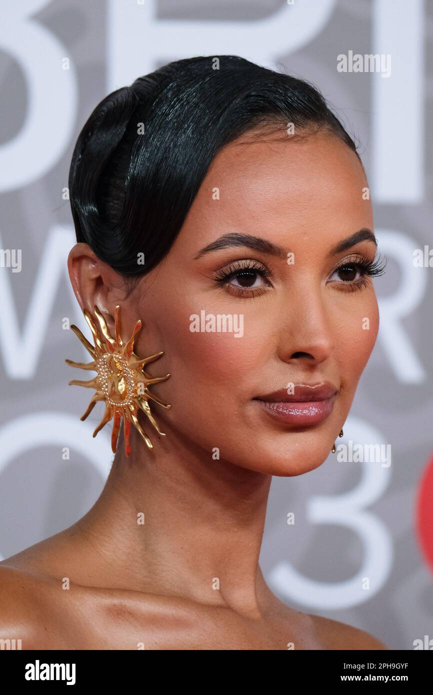 Maya Jama Photographed Attending The BRITS Red Carpet Arrivals At The 