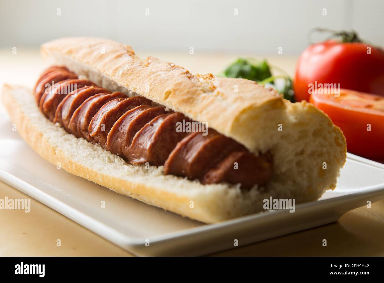 Hot dog Delicious sandwich with pork sausage. Frankfurt style Stock Photo Alamy
