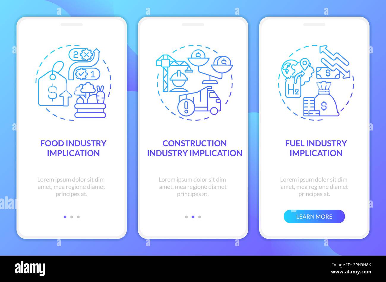 Supply chain disruption implications blue gradient onboarding mobile app screen Stock Vector