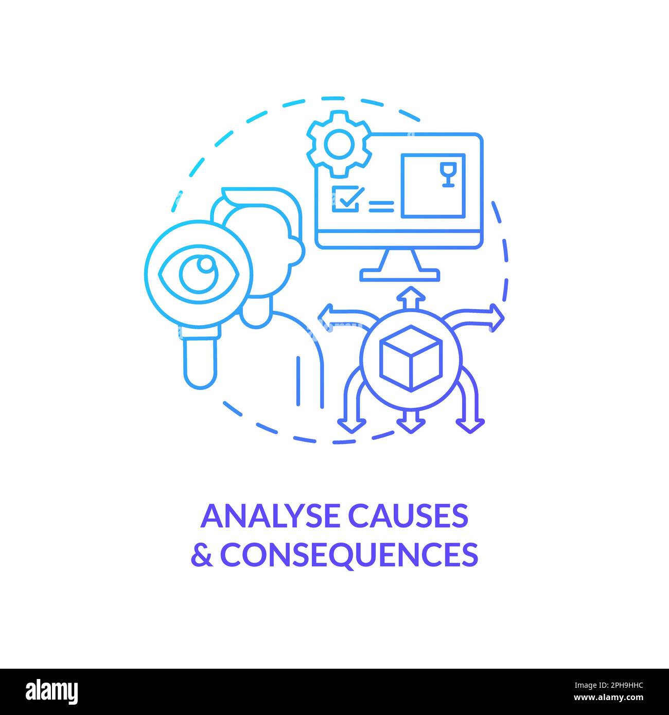 Analyse causes and consequences blue gradient concept icon Stock Vector 