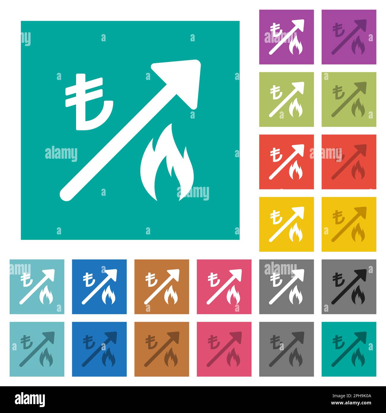 Rising gas energy turkish Lira prices multi colored flat icons on plain ...