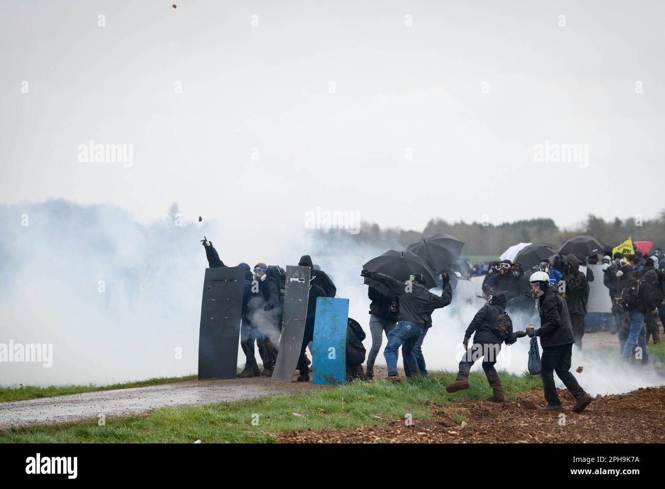 Sainte Soline, France. 25th Mar, 2023. Violent protest against Mega