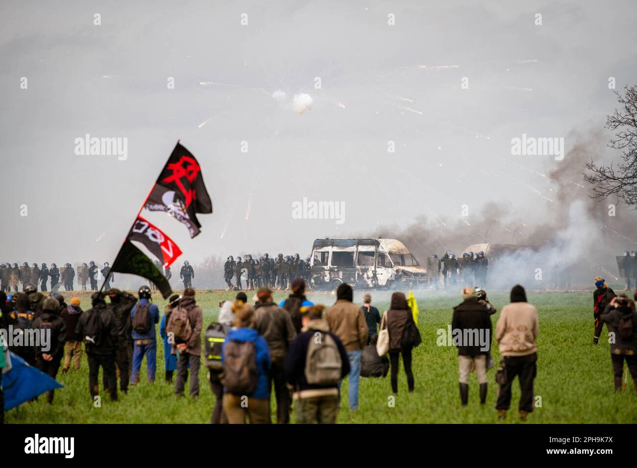 Sainte Soline, France. 25th Mar, 2023. Violent protest against Mega