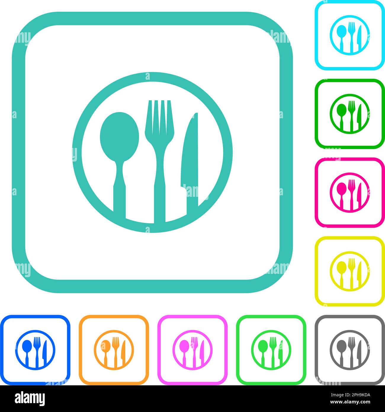 Tableware set outline vivid colored flat icons in curved borders on ...