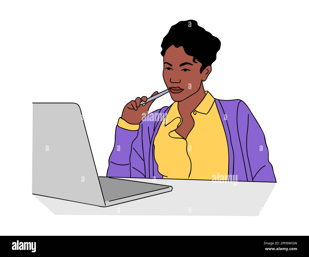 Business woman working at laptop vector isolated. Stock Vector