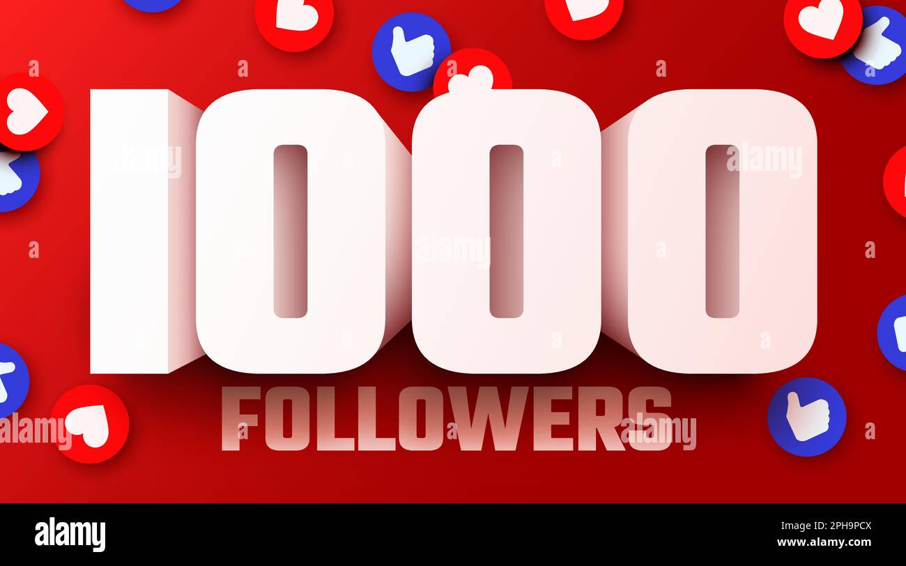 1k or 1000 followers thank you. Social Network friends, followers, Web user Thank you celebrate of subscribers or followers and likes. Vector illustration Stock Vector