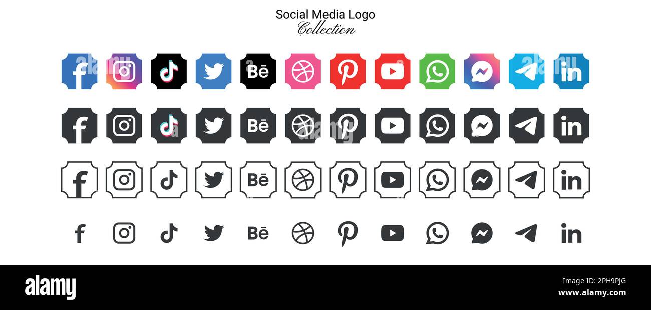 Popular social network logo icons collection in various forms Stock ...