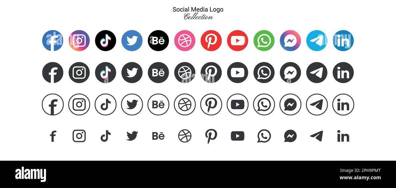 Popular social network logo icons collection in various forms Stock ...