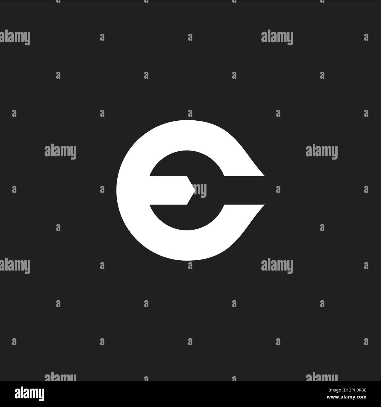 wrench letter e  geometric negative space logo vector Stock Vector