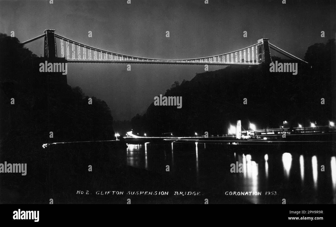 Bristol, England. 1953. Vintage postcard entitled “Clifton Suspension Bridge – Coronation 1953 ...