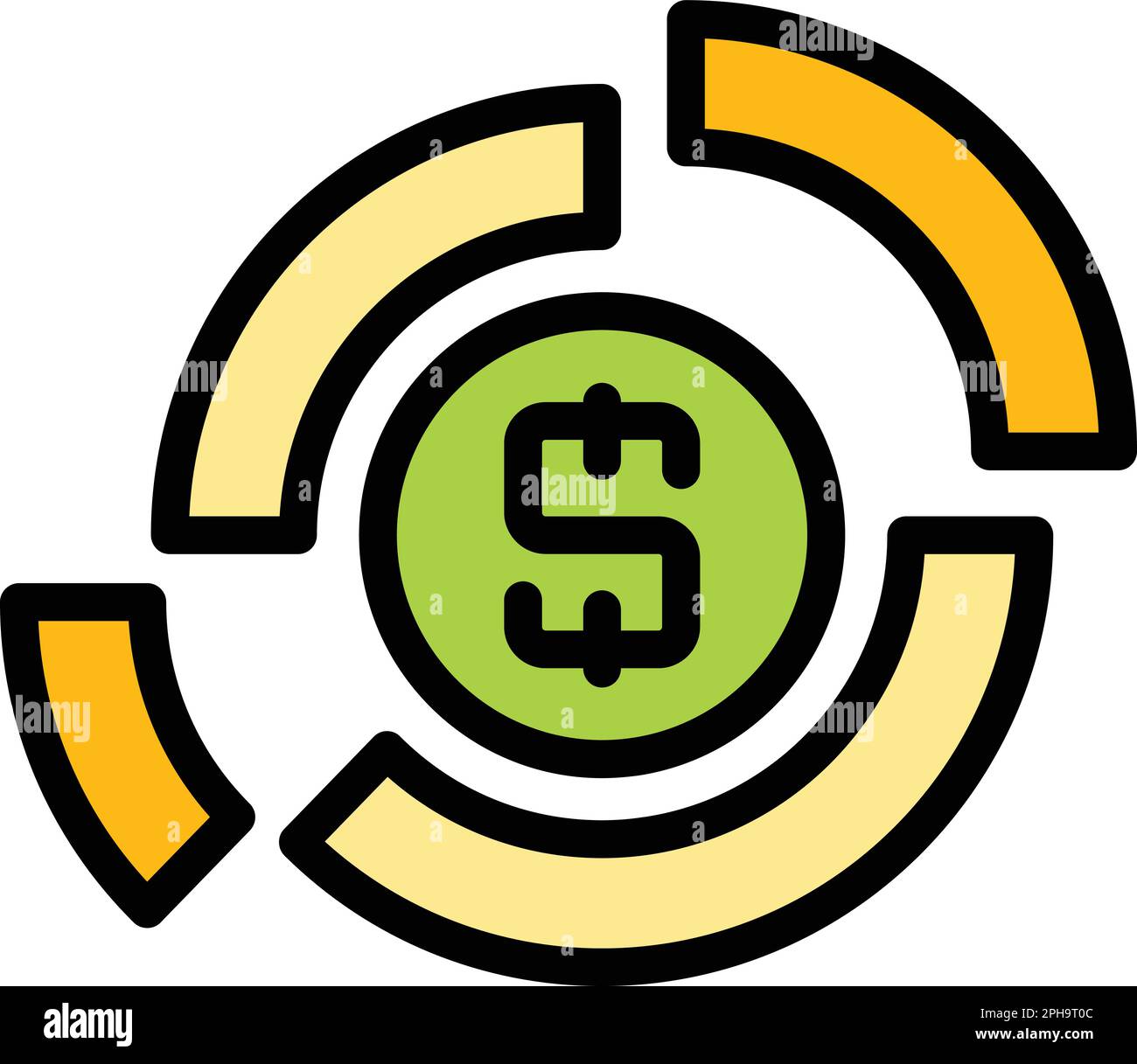 Result money pie chart icon. Outline Result money pie chart vector icon