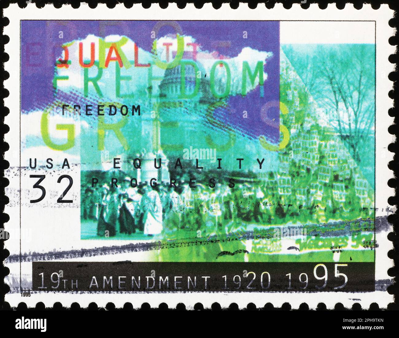 19th amendment, that granted women the right to vote in USA, on stamp