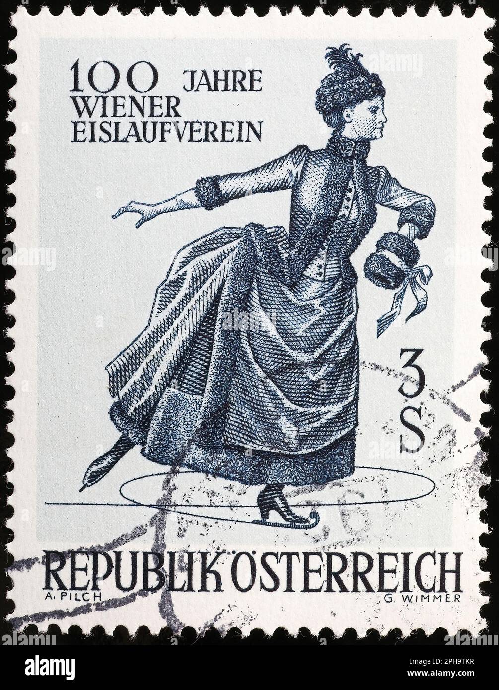 100 years of Wien Skating Society on postage stamp Stock Photo