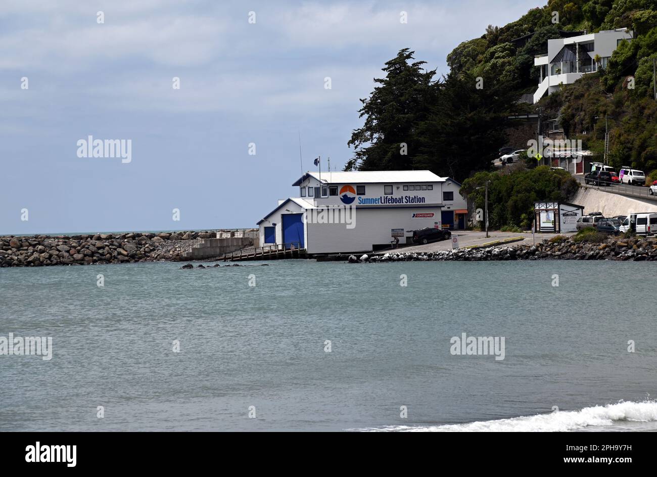 The Sunmer lifeboat station stands at the far end of the beach, away from the town itself. It has recently changed its name to Coastguard Sumner. Stock Photo