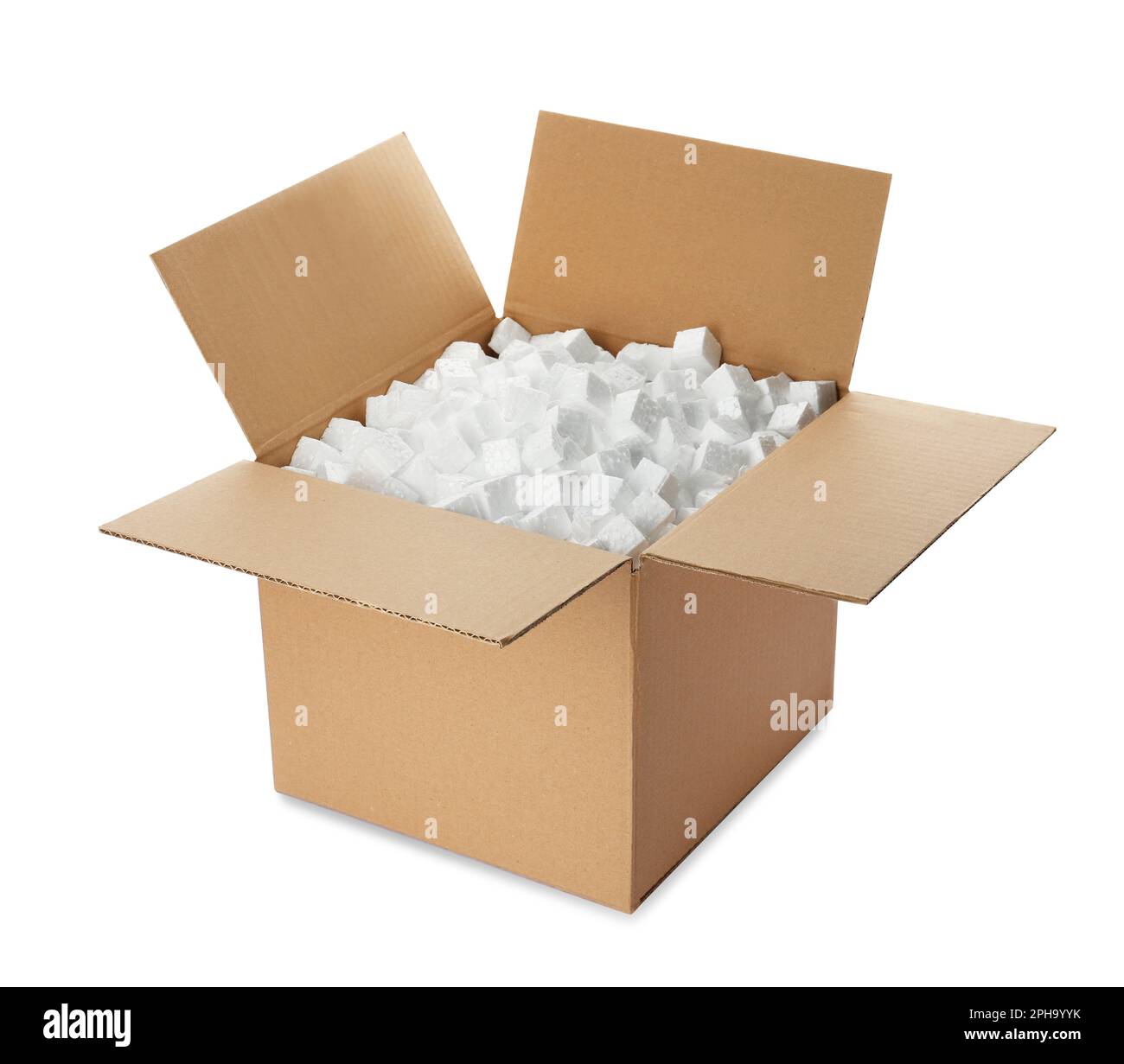 Cardboard box with styrofoam cubes isolated on white Stock Photo Alamy