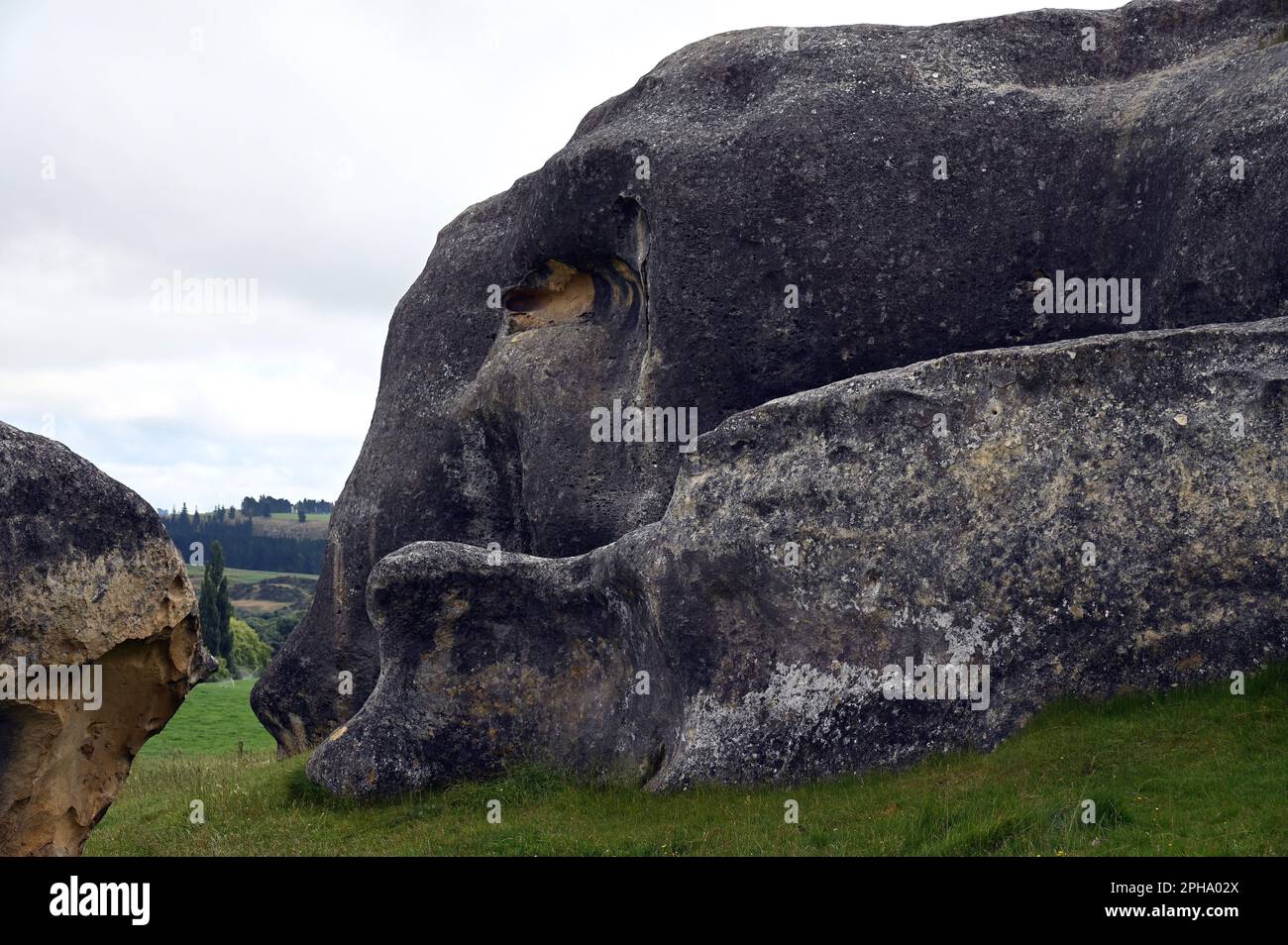 Elephant Rocks, weathered limestone near Duntroon in North Otago, New Zealand. Stock Photo