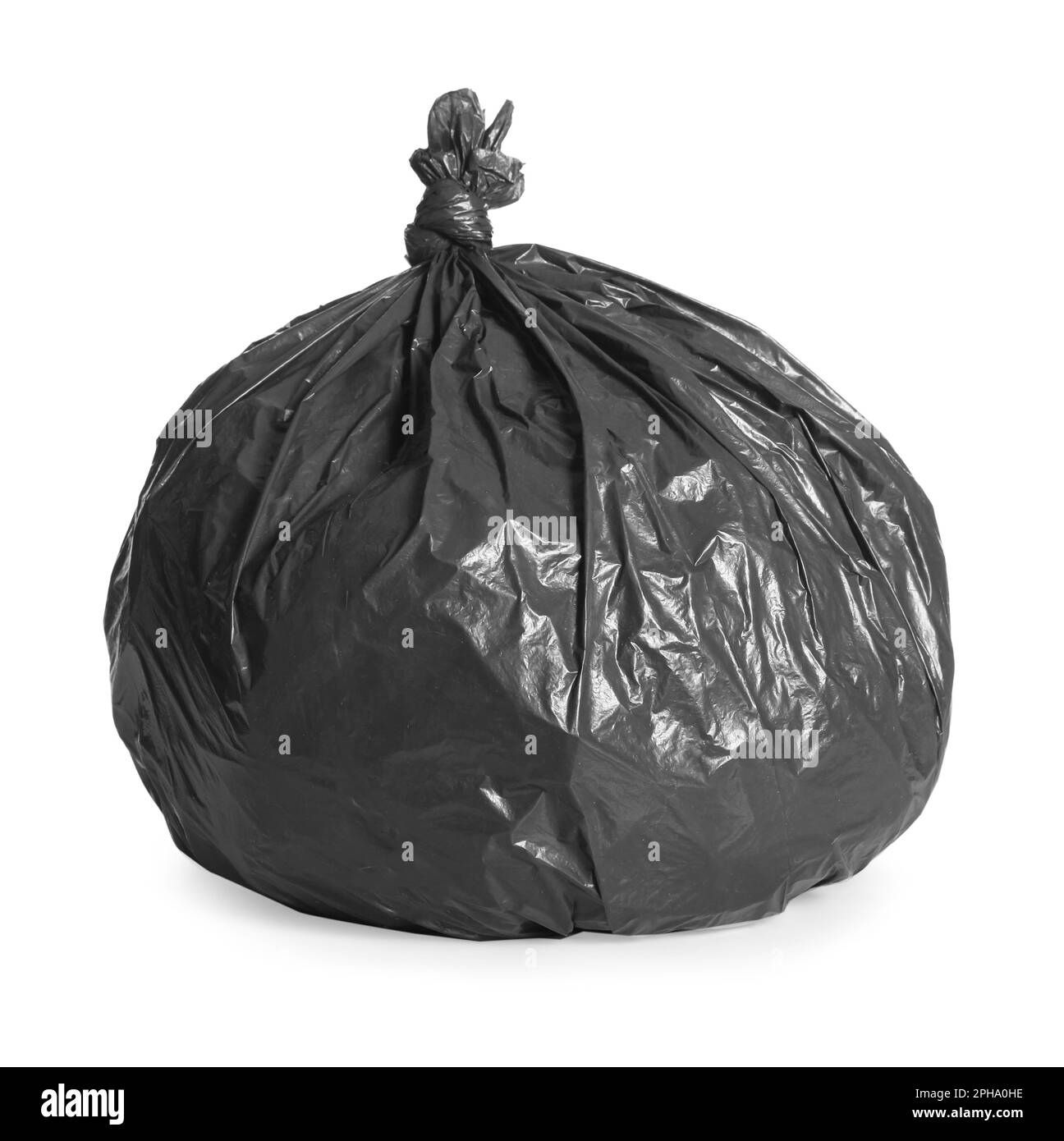 Black trash bag full of garbage isolated on white Stock Photo Alamy
