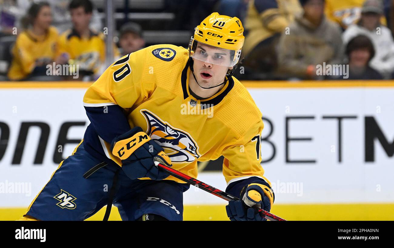 Nashville Predators left wing Egor Afanasyev (70) plays against the
