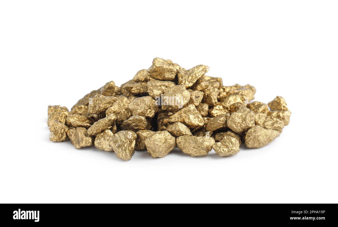 Pile of gold nuggets on white background Stock Photo - Alamy