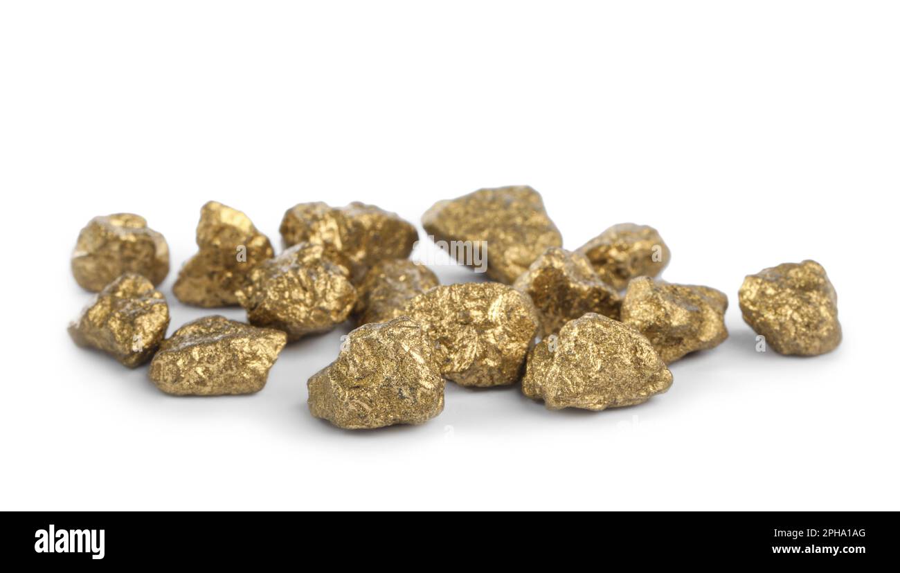 Pile of gold nuggets on white background Stock Photo - Alamy